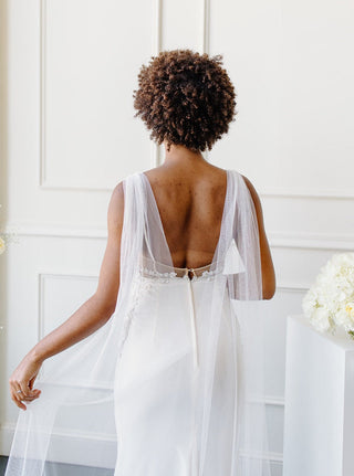 Tailored Tulle English Net Bridal Cape at Mae Bridal, english net bridal cape, wedding cape veil, bridal cape