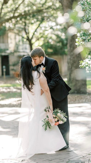 Wedding cape veil at Mae Bridal, the Tailored Tulle English Net Bridal Cape, hand sewn in Portland, Oregon