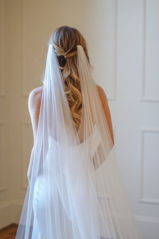 Tailored Tulle English Net Draped Veil, cathedral wedding veil at Mae Bridal