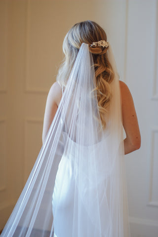 English Net Draped Veil from Tailored Tulle at Mae Bridal, english net veil, draped wedding veil, cathedral wedding veil