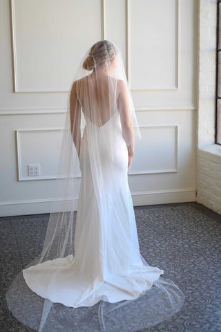 English Net Drop Veil from Tailored Tulle at Mae Bridal, english net drop veil, drop wedding veil, cathedral drop veil