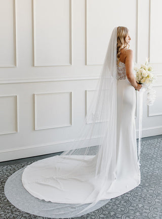 Tailored Tulle English Net Veil at Mae Bridal, english net veil, english net wedding veil, raw edge bridal veil