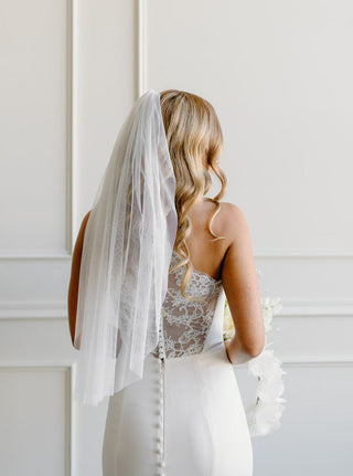 Tailored Tulle English Net Veil, raw edge bridal veil at Mae Bridal