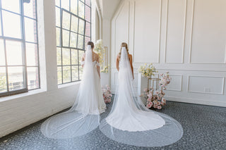 Tailored Tulle English Net Veil at Mae Bridal, english net veil, english net wedding veil, raw edge bridal veil, hand sewn in Portland, Oregon