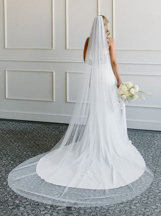 English Net Veil from Tailored Tulle at Mae Bridal, english net veil, english net wedding veil, raw edge bridal veil, hand sewn in Portland, Oregon