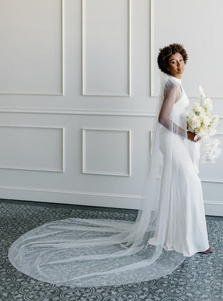 Extra Wide Pearl Veil from Tailored Tulle at Mae Bridal, extra wide pearl veil, wide wedding veil, pearl bridal veil
