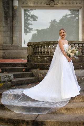 Extra Wide Pearl Veil by Tailored Tulle at Mae Bridal, extra wide pearl veil, wide wedding veil, made to order