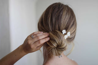 Bridal hair pins at Mae Bridal, the Tailored Tulle Floral Pearl Pins