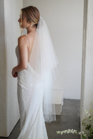 Voluminous wedding veil at Mae Bridal, the Tailored Tulle Four Layer Tulle Veil
