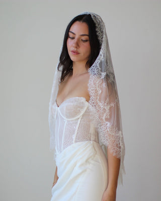Full Lace Mantilla Veil by Tailored Tulle at Mae Bridal, full lace mantilla veil, mantilla wedding veil