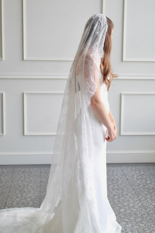 Full Lace Mantilla Veil from Tailored Tulle at Mae Bridal, full lace mantilla veil, mantilla wedding veil, all lace bridal veil