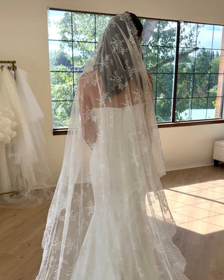 Tailored Tulle Full Lace Mantilla Veil at Mae Bridal, made to order, mantilla wedding veil, full lace mantilla veil