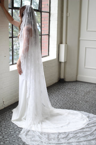 Full Lace Mantilla Veil by Tailored Tulle at Mae Bridal, full lace mantilla veil, mantilla wedding veil, made to order