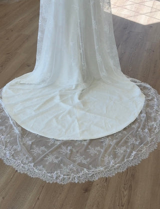 Mantilla wedding veil at Mae Bridal, the Tailored Tulle Full Lace Mantilla Veil, made to order