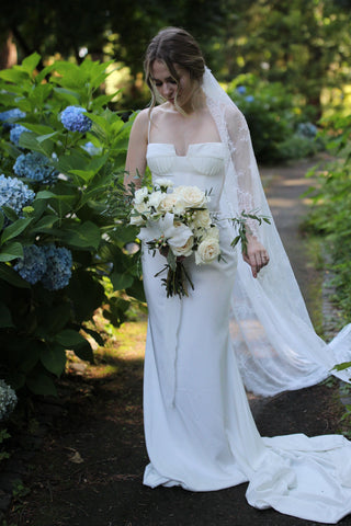 Tailored Tulle Full Lace Mantilla Veil, all lace bridal veil at Mae Bridal, made to order