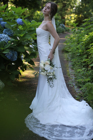 Tailored Tulle Full Lace Mantilla Veil at Mae Bridal, made to order, mantilla wedding veil, full lace mantilla veil, made to order