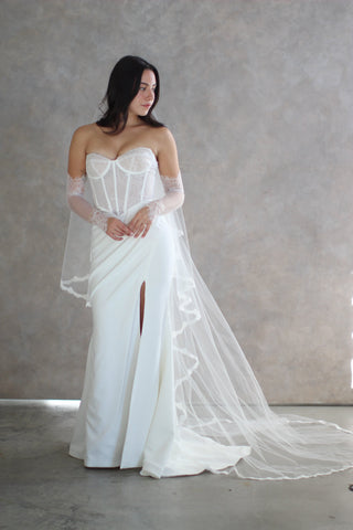Hailey Lace Drop Veil by Tailored Tulle at Mae Bridal, lace drop veil, chantilly lace wedding veil