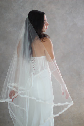 Hailey Lace Drop Veil from Tailored Tulle at Mae Bridal, lace drop veil, chantilly lace wedding veil, drop bridal veil