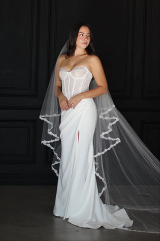 Hailey Lace Drop Veil by Tailored Tulle at Mae Bridal, lace drop veil, chantilly lace wedding veil, hand sewn in Portland, Oregon
