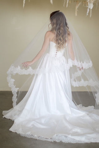 Tailored Tulle Lace Drop Veil at Mae Bridal, made to order, drop wedding veil, lace drop veil
