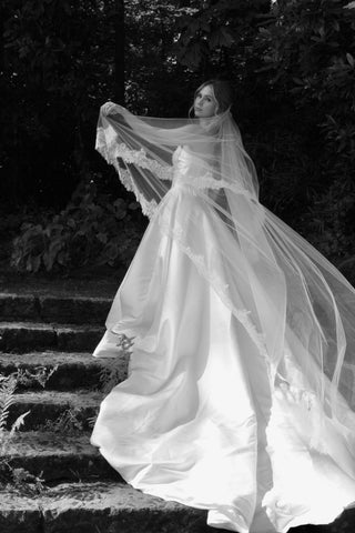 Lace Drop Veil by Tailored Tulle at Mae Bridal, lace drop veil, drop wedding veil, hand sewn in Portland, Oregon