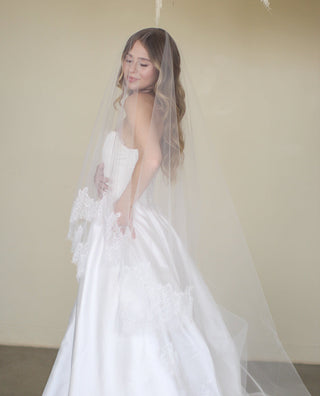 Lace Drop Veil by Tailored Tulle at Mae Bridal, lace drop veil, drop wedding veil, made to order