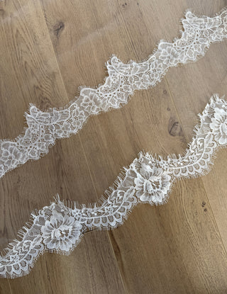 Tailored Tulle Lace Drop Veil, lace edged bridal veil at Mae Bridal, made to order