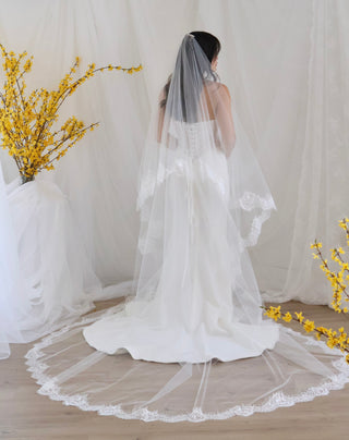Lace Drop Veil from Tailored Tulle at Mae Bridal, lace drop veil, drop wedding veil, lace edged bridal veil, made to order