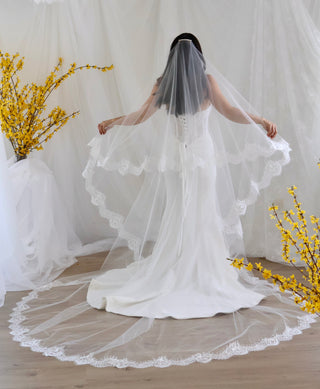 Tailored Tulle Lace Drop Veil at Mae Bridal, made to order, drop wedding veil, lace drop veil, made to order