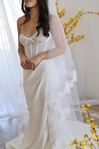 Lace Drop Veil from Tailored Tulle at Mae Bridal, lace drop veil, drop wedding veil, lace edged bridal veil, designed and made by a small studio in Portland