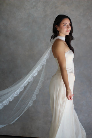 Lace Trim Bridal Scarf by Tailored Tulle at Mae Bridal, lace trim bridal scarf, bridal neck scarf