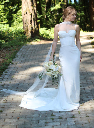 Bridal neck scarf at Mae Bridal, the Tailored Tulle Lace Trim Bridal Scarf