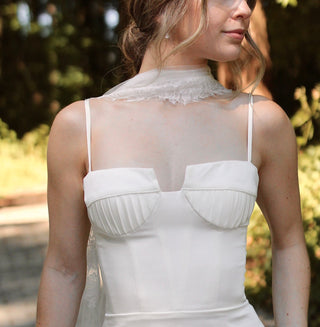 Lace Trim Bridal Scarf from Tailored Tulle at Mae Bridal, lace trim bridal scarf, bridal neck scarf, chantilly lace scarf