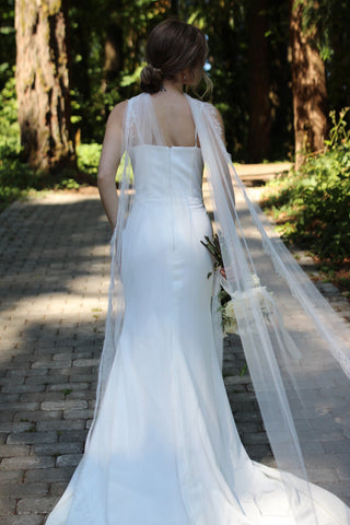 Tailored Tulle Lace Trim Bridal Scarf at Mae Bridal, made to order, bridal neck scarf, lace trim bridal scarf