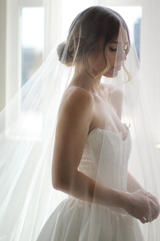 Long Blusher Airy Tulle Drop Veil by Tailored Tulle at Mae Bridal, long blusher drop veil, airy tulle wedding veil