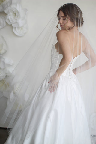 Tailored Tulle Long Blusher Airy Tulle Drop Veil, drop veil with blusher at Mae Bridal