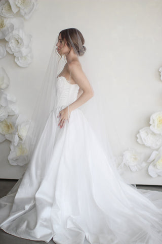 Tailored Tulle Long Blusher Airy Tulle Drop Veil at Mae Bridal, made to order, airy tulle wedding veil, long blusher drop veil