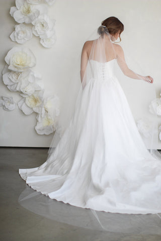 Tailored Tulle Long Blusher Airy Tulle Drop Veil, drop veil with blusher at Mae Bridal, hand sewn in Portland, Oregon