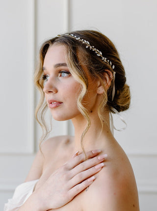Tailored Tulle Opalescent Hair Vine at Mae Bridal, bridal hair vine, wedding headband, opalescent hair accessory