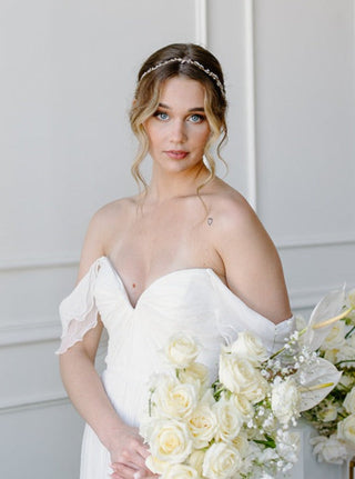 Tailored Tulle Opalescent Hair Vine, opalescent hair accessory at Mae Bridal