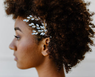 Tailored Tulle Opalescent Jewel Hair Comb at Mae Bridal, made to order, wedding hair comb, opalescent bridal hair comb