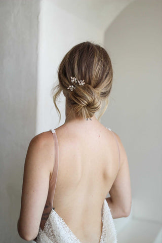 Tailored Tulle Pearl and Crystal Pin Clusters at Mae Bridal, bridal hair pins, pearl hair pins, wedding hair accessories