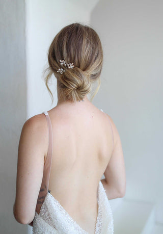 Tailored Tulle Pearl and Crystal Pin Clusters, wedding hair accessories at Mae Bridal