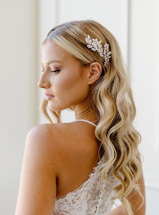 Tailored Tulle Pearl Branch Hair Comb at Mae Bridal, pearl bridal hair comb, wedding hair comb, bridal hair accessories