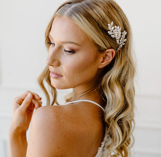 Tailored Tulle Pearl Branch Hair Comb at Mae Bridal, pearl bridal hair comb, wedding hair comb, bridal hair accessories, hand sewn in Portland, Oregon