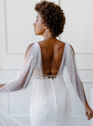 Pearl Bridal Cape by Tailored Tulle at Mae Bridal, pearl bridal cape, bridal cape veil