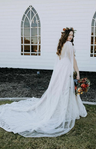 Pearl Bridal Cape from Tailored Tulle at Mae Bridal, pearl bridal cape, bridal cape veil, pearl wedding cape, hand sewn in Portland, Oregon