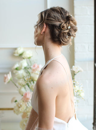 Wedding hair pins at Mae Bridal, the Tailored Tulle Pearl Cluster Hair Pins