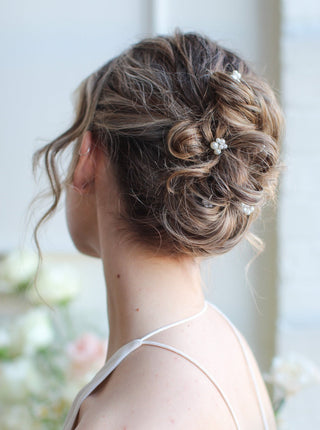 Tailored Tulle Pearl Cluster Hair Pins, bridal hair accessories at Mae Bridal