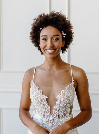Tailored Tulle Pearl Cluster Hair Pins at Mae Bridal, made to order, wedding hair pins, pearl bridal hair pins, hand sewn in Portland, Oregon